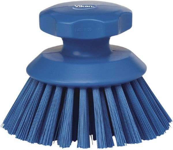 Vikan - 1-1/2" Bristle Length, Polyester Food Service Brush - 3-3/4" Long x 5" Wide Head, 5" OAL, Blue, Polypropylene Block - Exact Tool & Supply