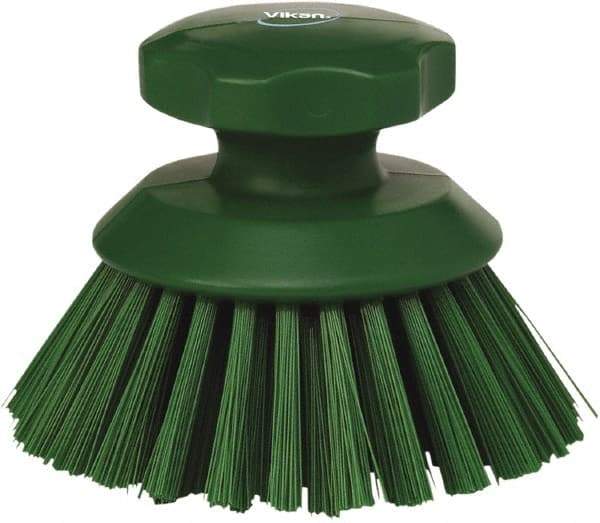 Vikan - 1-1/2" Bristle Length, Polyester Food Service Brush - 3-3/4" Long x 5" Wide Head, 5" OAL, Green, Polypropylene Block - Exact Tool & Supply