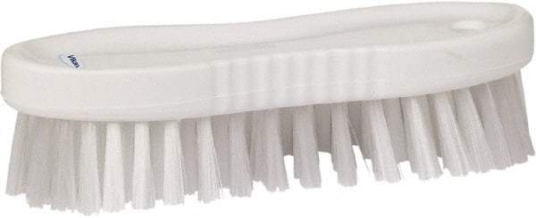 Vikan - 1" Bristle Length, Polyester Scrub Brush - 6-1/4" Long x 7" Wide Head, 7" OAL, White, Polypropylene Block - Exact Tool & Supply