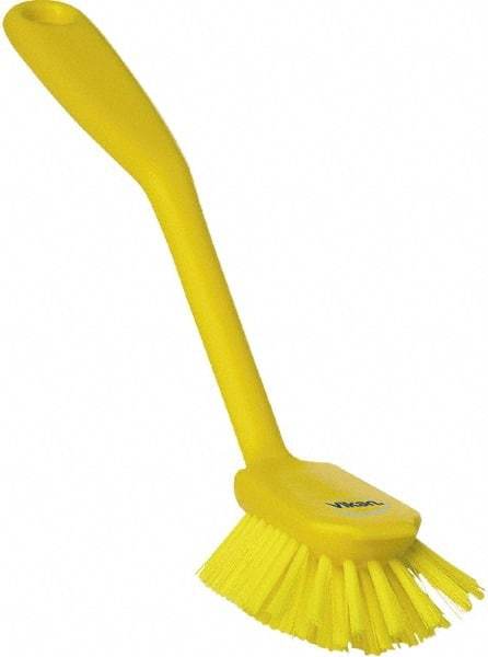 Vikan - 1" Bristle Length, Polyester Food Service Brush - 2-11/16" Long x 1" Wide Head, 10-1/2" OAL, Yellow, Polypropylene Block - Exact Tool & Supply