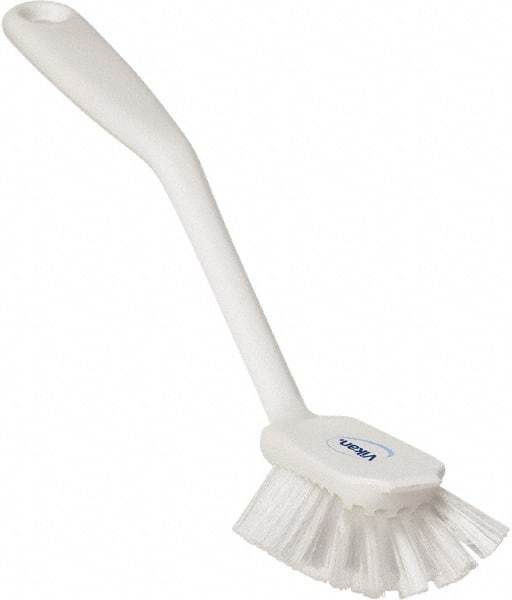 Vikan - 1" Bristle Length, Polyester Food Service Brush - 2-11/16" Long x 1" Wide Head, 10-1/2" OAL, White, Polypropylene Block - Exact Tool & Supply