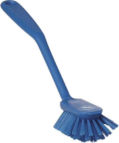 Vikan - 1" Bristle Length, Polyester Food Service Brush - 2-11/16" Long x 1" Wide Head, 10-1/2" OAL, Blue, Polypropylene Block - Exact Tool & Supply