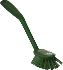 Vikan - 1" Bristle Length, Polyester Food Service Brush - 2-11/16" Long x 1" Wide Head, 10-1/2" OAL, Green, Polypropylene Block - Exact Tool & Supply