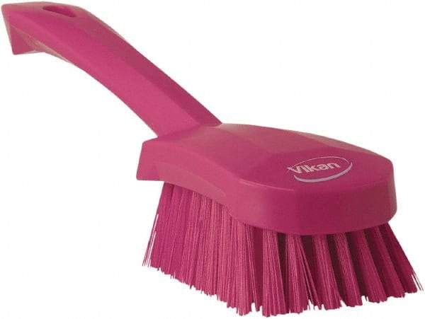 Vikan - 1.3" Bristle Length, Polyester Scrub Brush - 4-1/4" Long x 2-3/4" Wide Head, 10" OAL, Pink, Polypropylene Block - Exact Tool & Supply