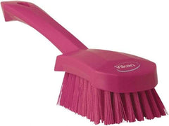 Vikan - 1.3" Bristle Length, Polyester Scrub Brush - 4-1/4" Long x 2-3/4" Wide Head, 10" OAL, Pink, Polypropylene Block - Exact Tool & Supply