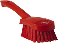 Vikan - 1.3" Bristle Length, Polyester Scrub Brush - 4-1/4" Long x 2-3/4" Wide Head, 10" OAL, Red, Polypropylene Block - Exact Tool & Supply