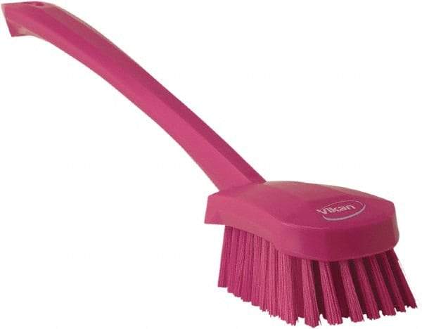 Vikan - 1.3" Bristle Length, Polyester Scrub Brush - 4" Long x 2-3/4" Wide Head, 15-3/4" OAL, Pink, Polypropylene Block - Exact Tool & Supply
