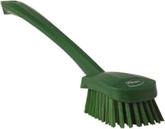 Vikan - 1.3" Bristle Length, Polyester Scrub Brush - 4" Long x 2-3/4" Wide Head, 15-3/4" OAL, Green, Polypropylene Block - Exact Tool & Supply