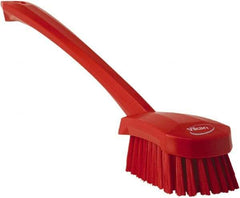 Vikan - 1.3" Bristle Length, Polyester Scrub Brush - 4" Long x 2-3/4" Wide Head, 15-3/4" OAL, Red, Polypropylene Block - Exact Tool & Supply