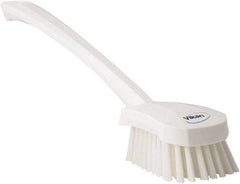 Vikan - 1.3" Bristle Length, Polyester Scrub Brush - 4" Long x 2-3/4" Wide Head, 15-3/4" OAL, White, Polypropylene Block - Exact Tool & Supply