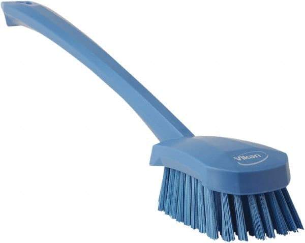 Vikan - 1.3" Bristle Length, Polyester Scrub Brush - 4" Long x 2-3/4" Wide Head, 15-3/4" OAL, Blue, Polypropylene Block - Exact Tool & Supply