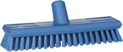 Vikan - 1.3" Bristle Length, Polyester Scrub Brush - 10-3/4" Long x 2-1/2" Wide Head, 11" OAL, European Threaded Handle, Blue, Polypropylene Block - Exact Tool & Supply