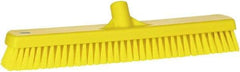 Vikan - 1.8" Bristle Length, Polyester Scrub Brush - 18" Long x 2-1/2" Wide Head, 19" OAL, European Threaded Handle, Yellow, Polypropylene Block - Exact Tool & Supply