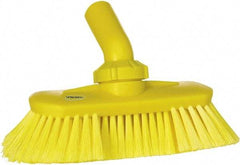 Vikan - 1-1/2" Bristle Length, Polyester Wash Brush - 7-3/4" Long x 3" Wide Head, 8" OAL, European Threaded Handle, Yellow, Polypropylene Block, Flagged - Exact Tool & Supply
