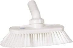 Vikan - 1-1/2" Bristle Length, Polyester Wash Brush - 7-3/4" Long x 3" Wide Head, 8" OAL, European Threaded Handle, White, Polypropylene Block, Flagged - Exact Tool & Supply