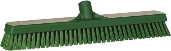 Vikan - 1.8" Bristle Length, Polyester Scrub Brush - 18" Long x 2-1/2" Wide Head, 19" OAL, European Threaded Handle, Green, Polypropylene Block - Exact Tool & Supply