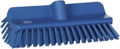Vikan - 1-1/2" Bristle Length, Polyester Cleaning & Finishing Brush - 9-5/8" Long x 5" Wide Head, 10" OAL, European Threaded Handle, Blue, Polypropylene Block - Exact Tool & Supply