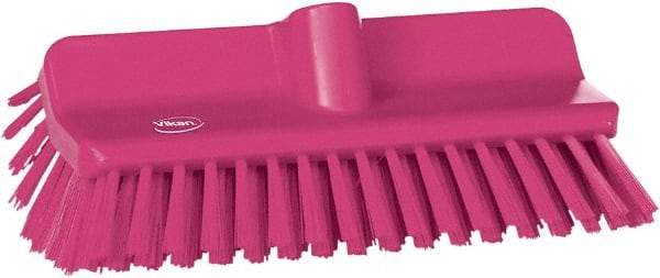Vikan - 1-1/2" Bristle Length, Polyester Cleaning & Finishing Brush - 9-5/8" Long x 2-3/4" Wide Head, 10" OAL, European Threaded Handle, Pink, Polypropylene Block - Exact Tool & Supply