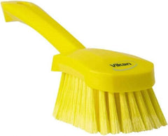 Vikan - 1.8" Bristle Length, Polyester Scrub Brush - 4-1/4" Long x 2-3/4" Wide Head, 10" OAL, Yellow, Polypropylene Block, Flagged - Exact Tool & Supply