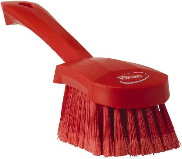 Vikan - 1.8" Bristle Length, Polyester Scrub Brush - 4-1/4" Long x 2-3/4" Wide Head, 10" OAL, Red, Polypropylene Block, Flagged - Exact Tool & Supply