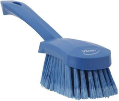 Vikan - 1.8" Bristle Length, Polyester Scrub Brush - 4-1/4" Long x 2-3/4" Wide Head, 10" OAL, Blue, Polypropylene Block, Flagged - Exact Tool & Supply