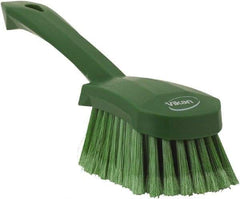 Vikan - 1.8" Bristle Length, Polyester Scrub Brush - 4-1/4" Long x 2-3/4" Wide Head, 10" OAL, Green, Polypropylene Block, Flagged - Exact Tool & Supply