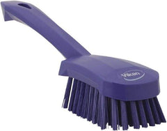 Vikan - 1.3" Bristle Length, Polyester Scrub Brush - 4-1/4" Long x 2-3/4" Wide Head, 10" OAL, Purple, Polypropylene Block - Exact Tool & Supply