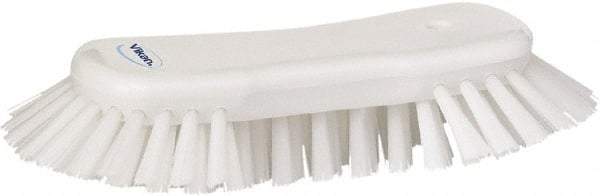 Vikan - 1.3" Bristle Length, Polyester Utility Scrub Brush - 7-3/4" Long x 3" Wide Head, 8" OAL, European Threaded Handle, White, Polypropylene Block - Exact Tool & Supply