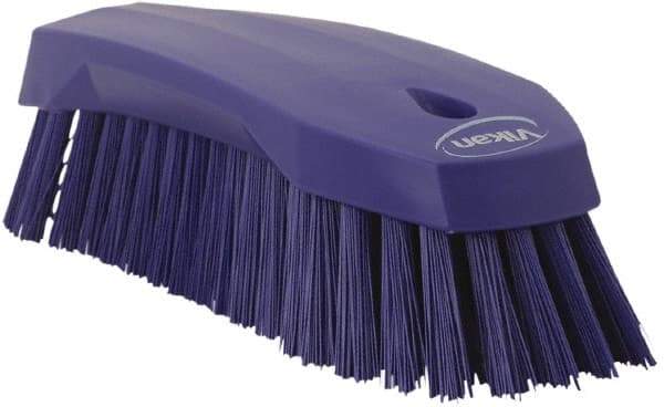Vikan - 1.3" Bristle Length, Polyester Utility Scrub Brush - 7" Long x 3" Wide Head, 8" OAL, Purple, Polypropylene Block - Exact Tool & Supply