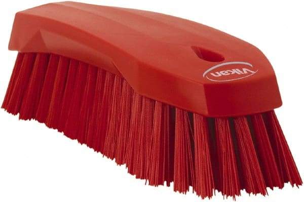 Vikan - 1.3" Bristle Length, Polyester Utility Scrub Brush - 7" Long x 3" Wide Head, 8" OAL, Red, Polypropylene Block - Exact Tool & Supply