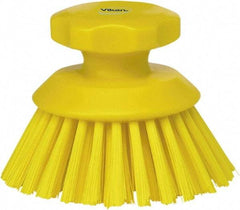 Vikan - 1-1/2" Bristle Length, Polyester Food Service Brush - 3-3/4" Long x 5" Wide Head, 5" OAL, Yellow, Polypropylene Block - Exact Tool & Supply