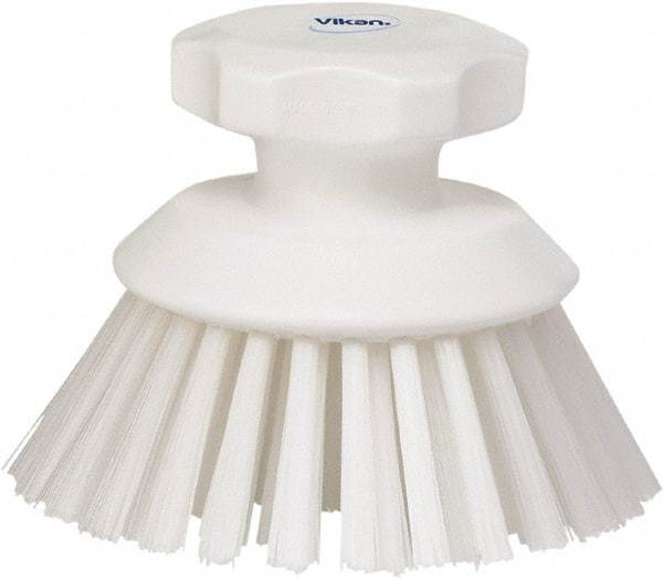 Vikan - 1-1/2" Bristle Length, Polyester Food Service Brush - 3-3/4" Long x 5" Wide Head, 5" OAL, White, Polypropylene Block - Exact Tool & Supply