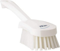 Vikan - 1.3" Bristle Length, Polyester Scrub Brush - 4-1/4" Long x 2-3/4" Wide Head, 10" OAL, White, Polypropylene Block - Exact Tool & Supply