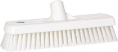 Vikan - 1.7" Bristle Length, Polyester Scrub Brush - 11-1/4" Long x 3" Wide Head, 12" OAL, European Threaded Handle, White, Polypropylene Block - Exact Tool & Supply