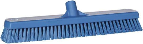 Vikan - 1.8" Bristle Length, Polyester Scrub Brush - 18" Long x 2-1/2" Wide Head, 19" OAL, European Threaded Handle, Blue, Polypropylene Block - Exact Tool & Supply