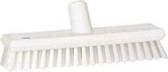 Vikan - 1.3" Bristle Length, Polyester Scrub Brush - 10-3/4" Long x 2-1/2" Wide Head, 11" OAL, European Threaded Handle, White, Polypropylene Block - Exact Tool & Supply