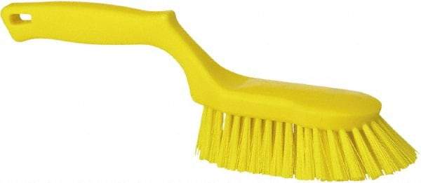 Vikan - 1-1/2" Bristle Length, Polyester Scrub Brush - 5-5/8" Long x 5" Wide Head, 13-1/2" OAL, Yellow, Polypropylene Block - Exact Tool & Supply