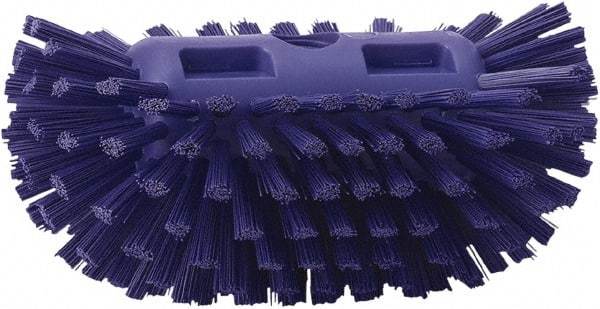 Vikan - 1-1/2" Bristle Length, Polyester Utility Scrub Brush - 5-1/2" Wide Head, 8" OAL, European Threaded Handle, Purple, Polypropylene Block - Exact Tool & Supply