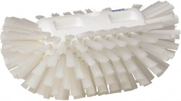 Vikan - 1-1/2" Bristle Length, Polyester Utility Scrub Brush - 5-1/2" Wide Head, 8" OAL, European Threaded Handle, White, Polypropylene Block - Exact Tool & Supply