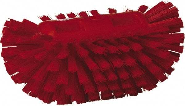 Vikan - 1-1/2" Bristle Length, Polyester Utility Scrub Brush - 5-1/2" Wide Head, 8" OAL, European Threaded Handle, Red, Polypropylene Block - Exact Tool & Supply