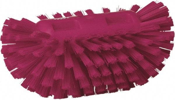 Vikan - 1-1/2" Bristle Length, Polyester Utility Scrub Brush - 5-1/2" Wide Head, 8" OAL, European Threaded Handle, Pink, Polypropylene Block - Exact Tool & Supply