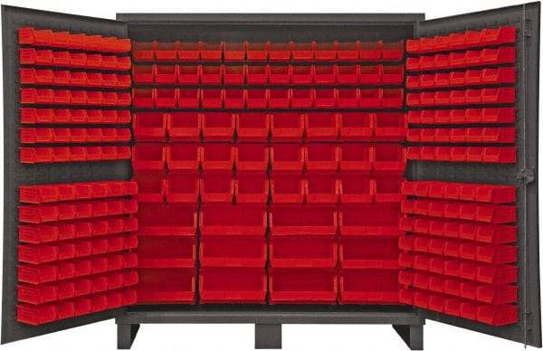 Durham - 240 Bin Storage Cabinet - Steel, 72" Wide x 24" Deep x 78" High, Red - Exact Tool & Supply