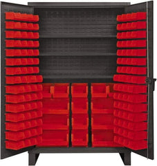 Durham - 3 Shelf 134 Bin Storage Cabinet - Steel, 48" Wide x 24" Deep x 78" High, Red - Exact Tool & Supply