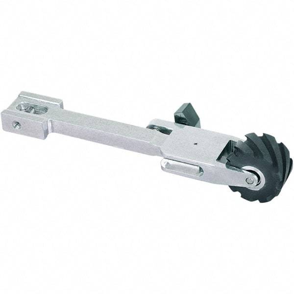 Dynabrade - 1-1/4" Wide Contact Arm - 72" Belt Length x 1-1/4" Belt Width, Serrated, Urethane, 70" Contact Wheel Diam - Exact Tool & Supply