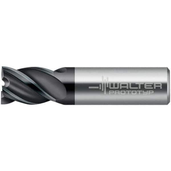 Walter-Prototyp - 5mm, 6mm LOC, 6mm Shank Diam, 39mm OAL, 4 Flute, Solid Carbide Square End Mill - TiAlN Finish, 45° Helix, Right Hand Cut, Right Hand Flute, Series MC321-A-4-S - Exact Tool & Supply