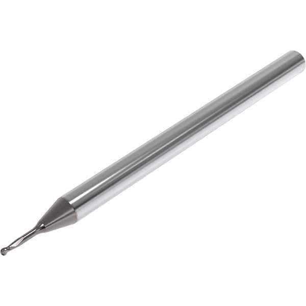 Seco - 1mm Diam, 1mm LOC, 2 Flute Solid Carbide Ball End Mill - Diamond Finish, Single End, 40mm OAL, 4mm Shank Diam, Spiral Flute - Exact Tool & Supply