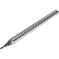 Seco - 0.4mm, 0.6mm LOC, 4mm Shank Diam, 45mm OAL, 2 Flute, Solid Carbide Square End Mill - Single End, SIRON-A Finish, Spiral Flute, 30° Helix, Centercutting, Right Hand Cut, Right Hand Flute, Series JME542 - Exact Tool & Supply
