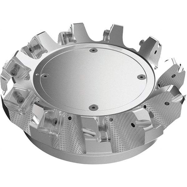 Seco - 4.92" Cut Diam, 1-1/2" Arbor Hole, 9mm Max Depth of Cut, 48° Indexable Chamfer & Angle Face Mill - 8 Inserts, Right Hand Cut, 8 Flutes, Through Coolant, Series R220.54 - Exact Tool & Supply