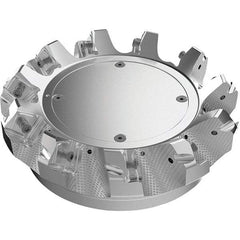 Seco - 4.92" Cut Diam, 1-1/2" Arbor Hole, 9mm Max Depth of Cut, 48° Indexable Chamfer & Angle Face Mill - 8 Inserts, Right Hand Cut, 8 Flutes, Through Coolant, Series R220.54 - Exact Tool & Supply