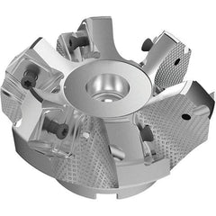 Seco - 3.15" Cut Diam, 1" Arbor Hole, 9mm Max Depth of Cut, 48° Indexable Chamfer & Angle Face Mill - 6 Inserts, Right Hand Cut, 6 Flutes, Through Coolant, Series R220.54 - Exact Tool & Supply
